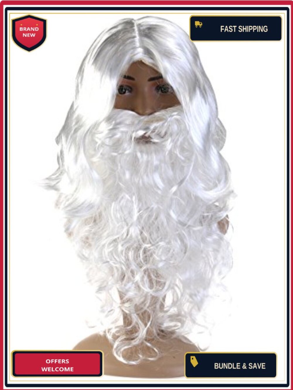 Santa Wig and Beard Set White Fancy Dress Christmas Costume Accessory